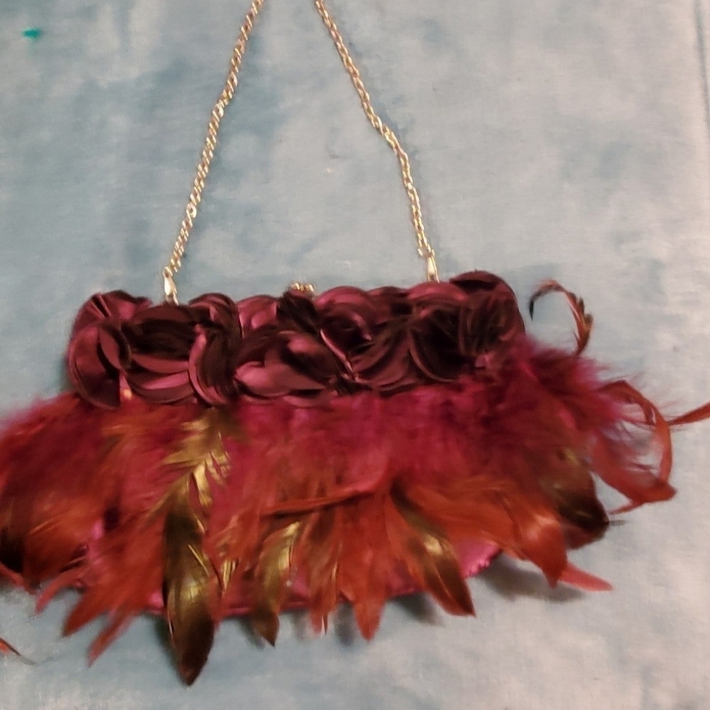 Romantic Feathered Clutch with Satin Rose Linning